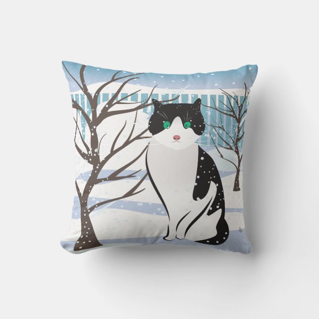 Almofada Travesseiro decorativo de Gato em Neve (Gelo) (Frente)