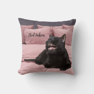 Almofada Travesseiro decorativo de Gato Negro Rindo