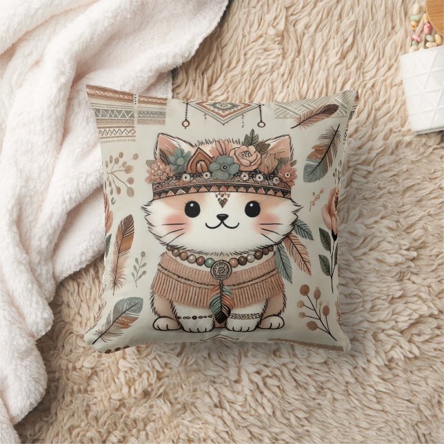 Almofada Travesseiro Decorativo De Gatos De Cartoon De Boho (Cobertor)