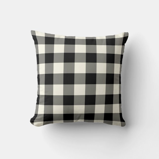 Almofada Travesseiro decorativo de Gingham Preto e Branco (Frente)