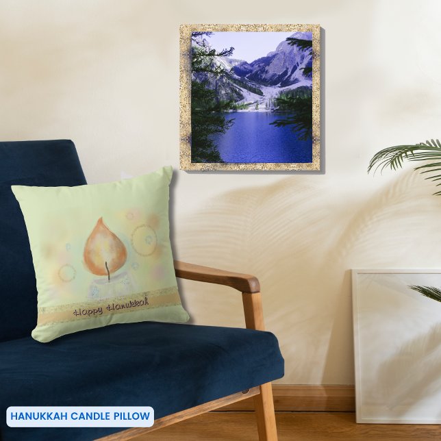 Almofada Travesseiro decorativo de Hanukkah feliz com luz a (Yellow Candle light Happy Hanukkah Throw Pillow)