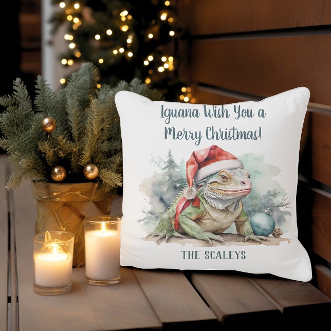Almofada Travesseiro decorativo de Iguana de Natal (Iguana Wish You a Merry Christmas pillow )