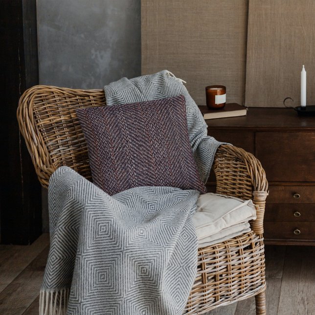 Almofada Travesseiro decorativo de Imagem Tweed Castanho e  (Brown and Blue Tweed Image Throw Pillow)