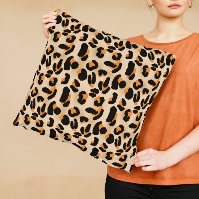 Almofada Travesseiro decorativo de Impressão de Leopardo La (Orange and Black Animal Leopard Print Throw Pillow)