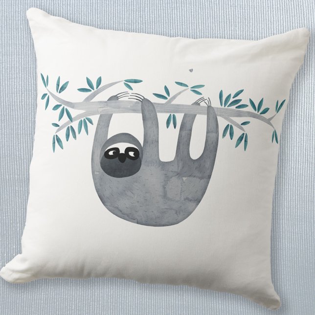 Almofada Travesseiro decorativo de Lã Bonita (Sloth watercolor throw pillow with matching sloth pattern on reverse)