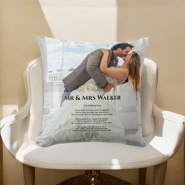 Almofada Travesseiro decorativo de letra de música de fotog (wedding song lyrics throw pillow , fully editable , ideal anniversary gifts )