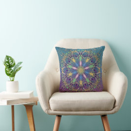 Almofada Travesseiro decorativo de Mandala Azul e Dourado