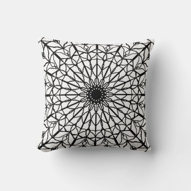 Almofada Travesseiro decorativo de Mandala Preto e Branco (Frente)
