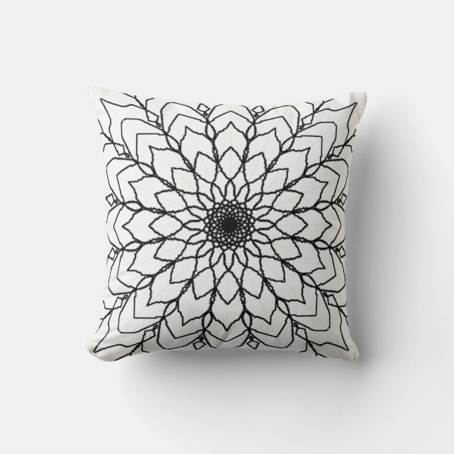 Almofada Travesseiro decorativo de Mandala Preto e Branco (Frente)