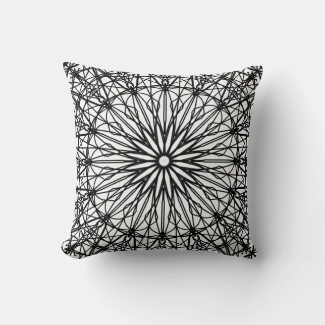 Almofada Travesseiro decorativo de Mandala Preto e Branco (Frente)