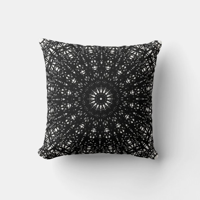 Almofada Travesseiro decorativo de Mandala Preto e Branco (Frente)