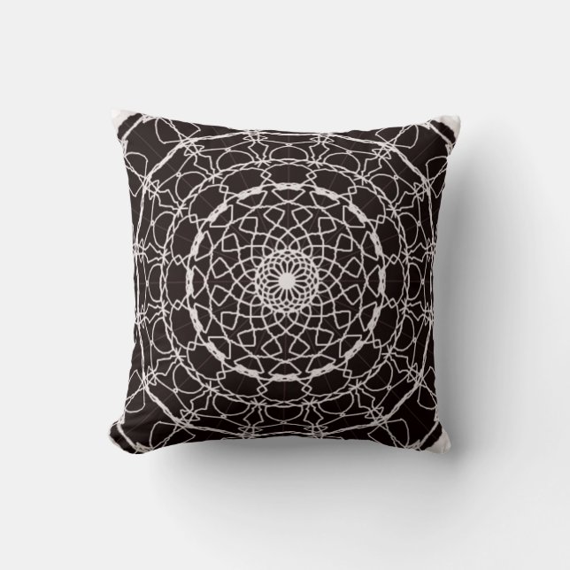 Almofada Travesseiro decorativo de Mandala Preto e Branco (Frente)