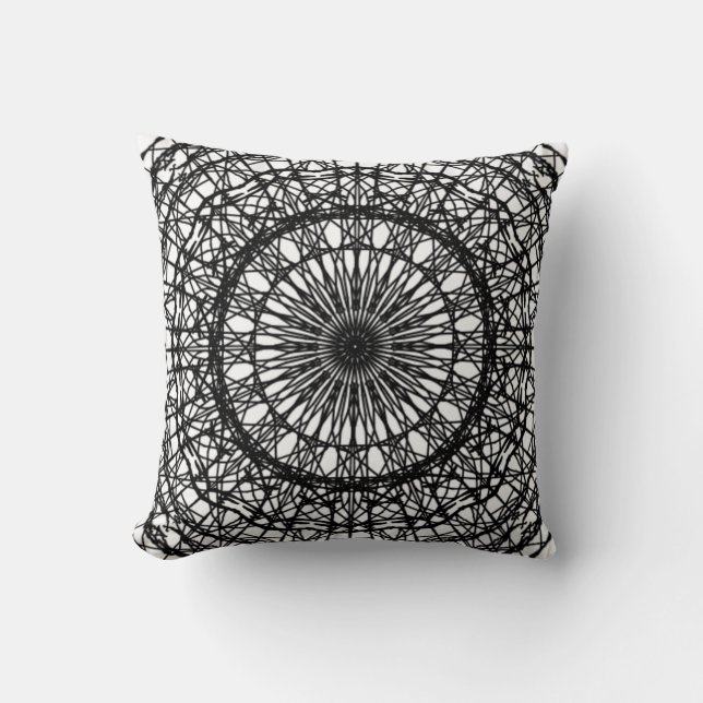 Almofada Travesseiro decorativo de Mandala Preto e Branco (Frente)