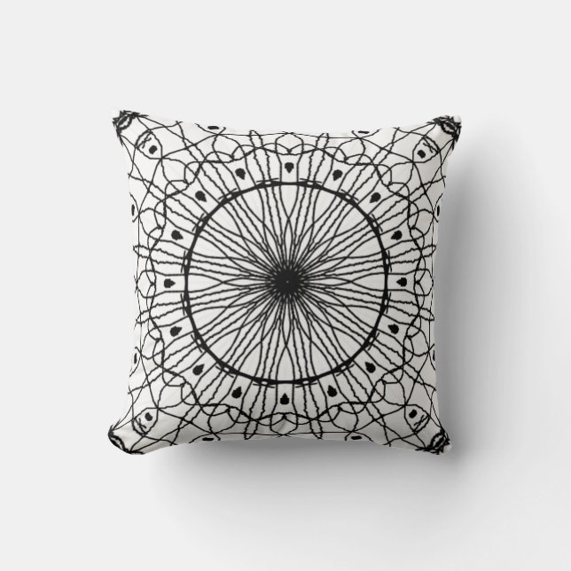 Almofada Travesseiro decorativo de Mandala Preto e Branco (Frente)