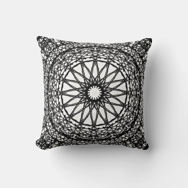 Almofada Travesseiro decorativo de Mandala Preto e Branco (Frente)