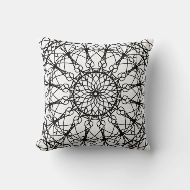 Almofada Travesseiro decorativo de Mandala Preto e Branco (Frente)