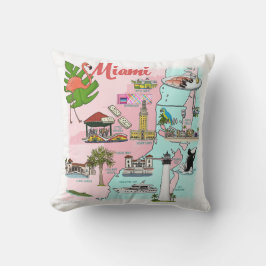 Almofada Travesseiro decorativo de Mapa Ilustrado de Miami