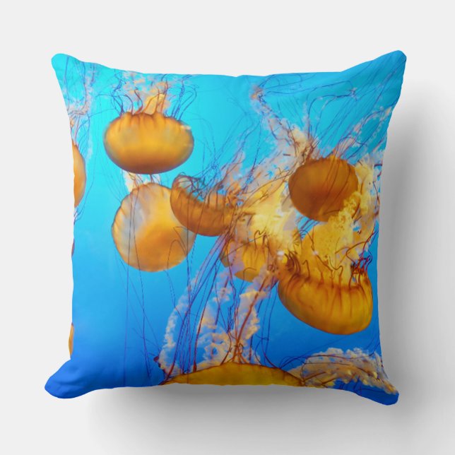 Almofada Travesseiro decorativo de medusa amarela-do-oceano (Frente)