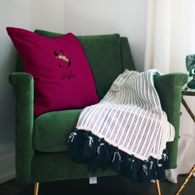 Almofada Travesseiro decorativo de monograma de burgundy El (Criador carregado)