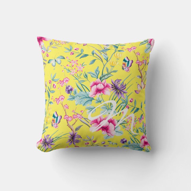 Almofada Travesseiro decorativo de Monograma Floral e Borbo (Frente)