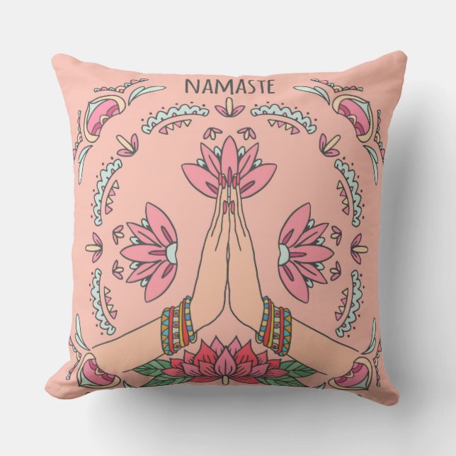 Almofada Travesseiro decorativo de Namaste de Salmão Vermel (Frente)