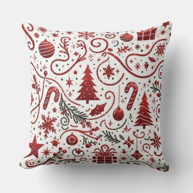 Almofada Travesseiro decorativo de Natal Branco Vermelho (Frente)