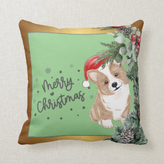 Almofada Travesseiro decorativo de Natal de Corgi Verde Dou