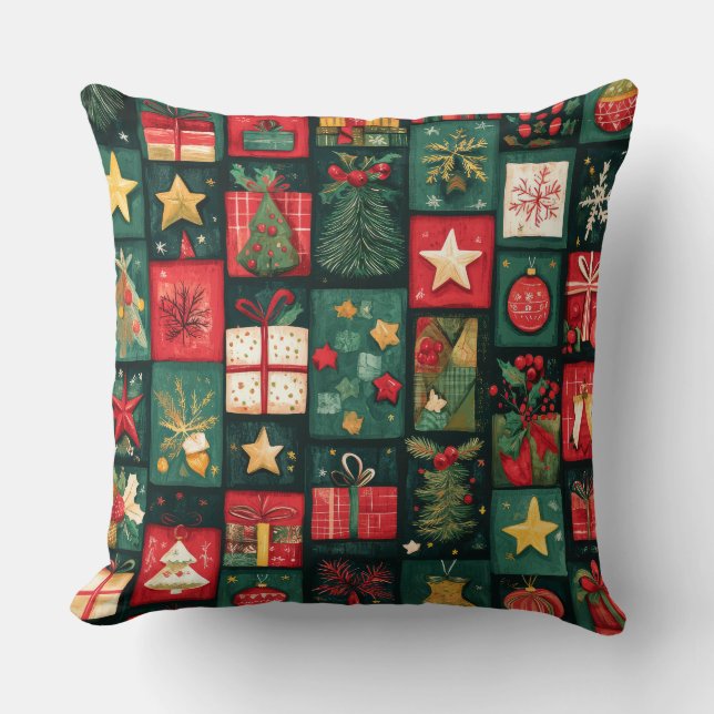 Almofada Travesseiro decorativo de Natal de Patchwork da Vi (Frente)