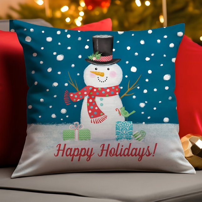 Almofada Travesseiro decorativo de Natal de Snowman (A festive snowman pillow for your Christmas holiday decor.)