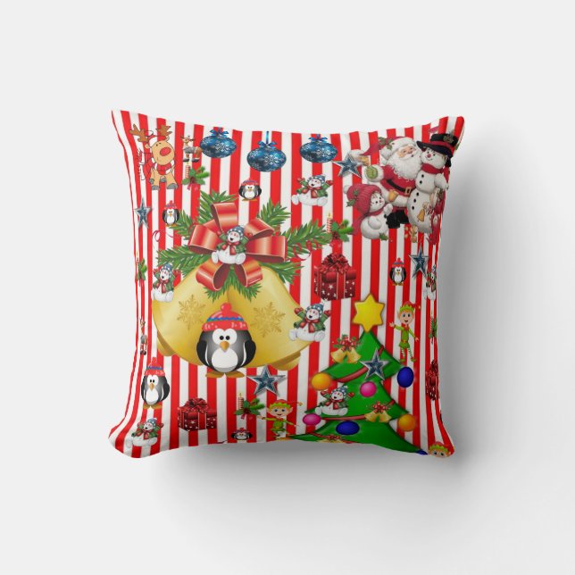 Almofada Travesseiro decorativo de Natal, Penguin Stripe Sn (Frente)