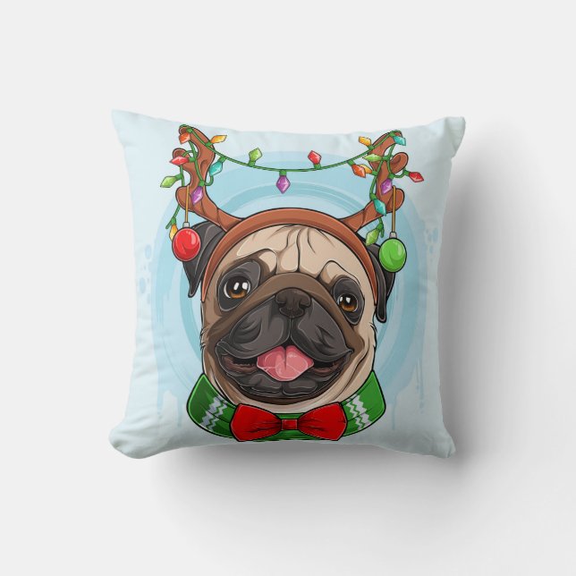 Almofada Travesseiro decorativo de Natal Pug (Frente)