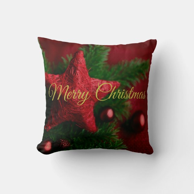 Almofada Travesseiro decorativo de Natal Rustic Red Star (Frente)