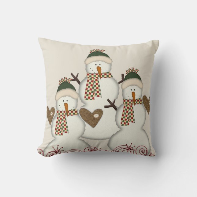 Almofada Travesseiro decorativo de Natal, Snowman Beige Tra (Frente)
