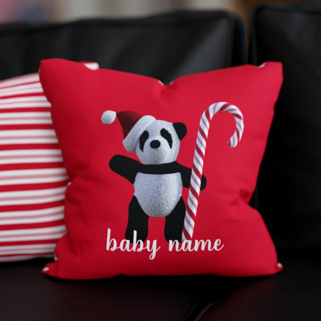 Almofada Travesseiro decorativo de Natal Vermelho do Urso P (A festive red Panda Pillow just for you! Add your name 🐼)
