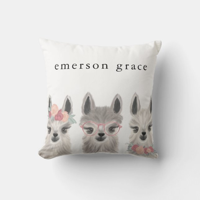 Almofada Travesseiro decorativo de Nome Floral Llama (Frente)
