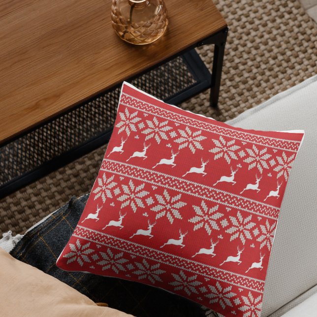 Almofada Travesseiro decorativo de Padrão de Natal (Christmas Knitted Pattern Throw Pillow)
