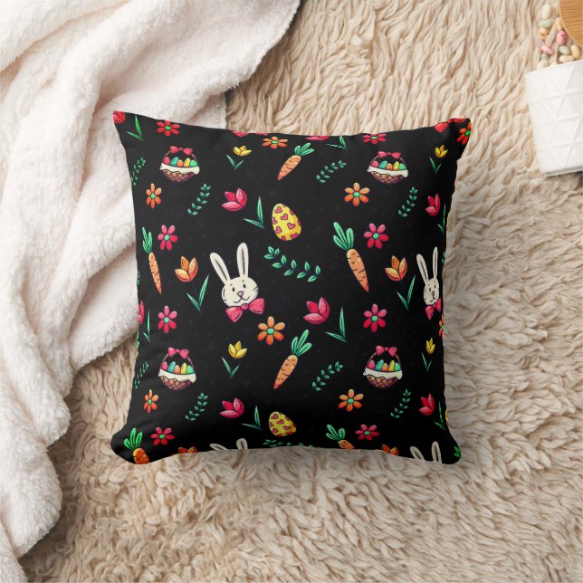 Almofada Travesseiro decorativo de padrão de Páscoa preta (Cobertor)