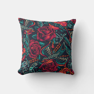 Almofada Travesseiro decorativo de Padrão de Tatuagem Retro