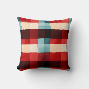 Almofada Travesseiro decorativo de Padrão de Xadrez Vermelh
