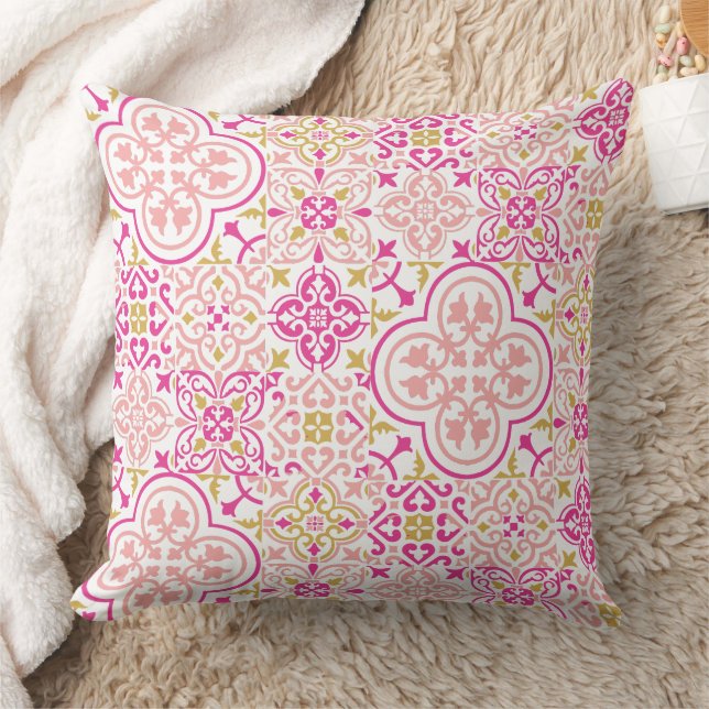 Almofada Travesseiro decorativo de padrões de azulejo marro (Cobertor)