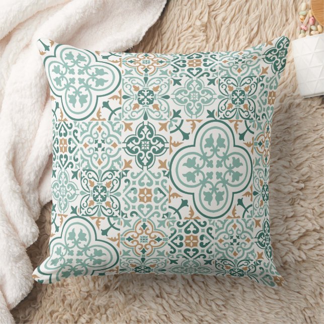 Almofada Travesseiro decorativo de padrões de azulejo marro (Cobertor)