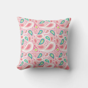 Almofada Travesseiro decorativo de Paisley Rosa e Teal