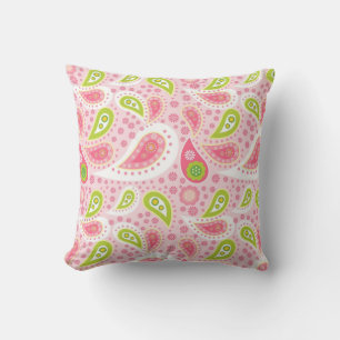 Almofada Travesseiro decorativo de Paisley Rosa e Verde