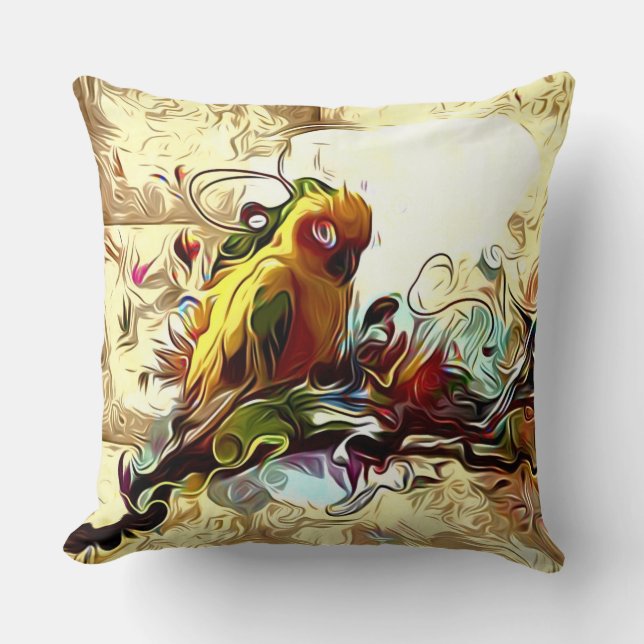 Almofada Travesseiro decorativo de Papagaio Amarelo abstrat (Frente)