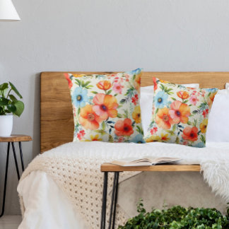 Almofada Travesseiro decorativo de Poppies Florais de Aquar