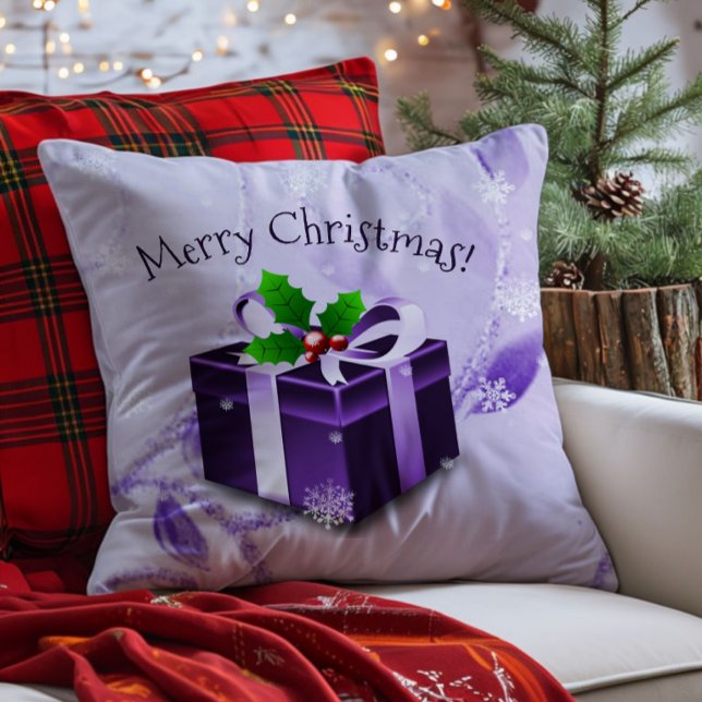 Almofada Travesseiro decorativo de presente de Natal roxo (Purple Christmas Gift Throw Pillow)