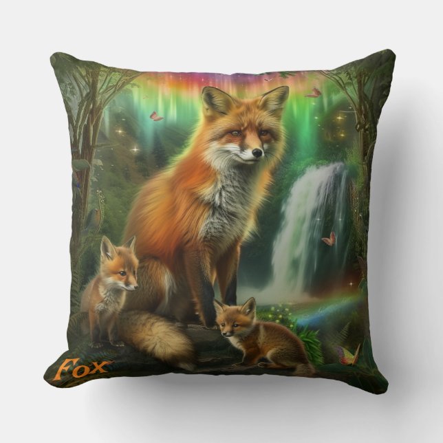 Almofada Travesseiro decorativo de Raposa e Cubs (Frente)