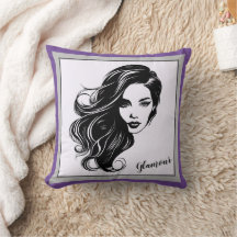 Travesseiro decorativo de retrato de mulher branca