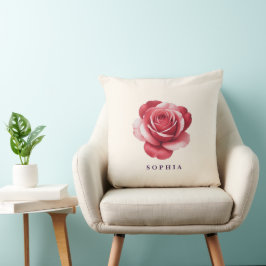Almofada Travesseiro Decorativo de Rosa Vermelha Personaliz