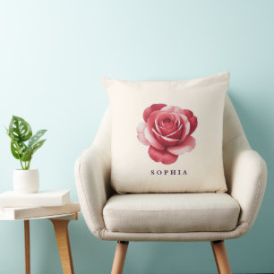 Almofada Travesseiro Decorativo de Rosa Vermelha Personaliz